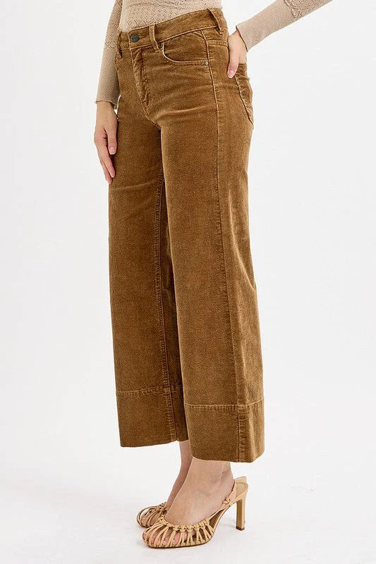 Risen Teddy Bear High Rise Crop wide Corduroy Pants