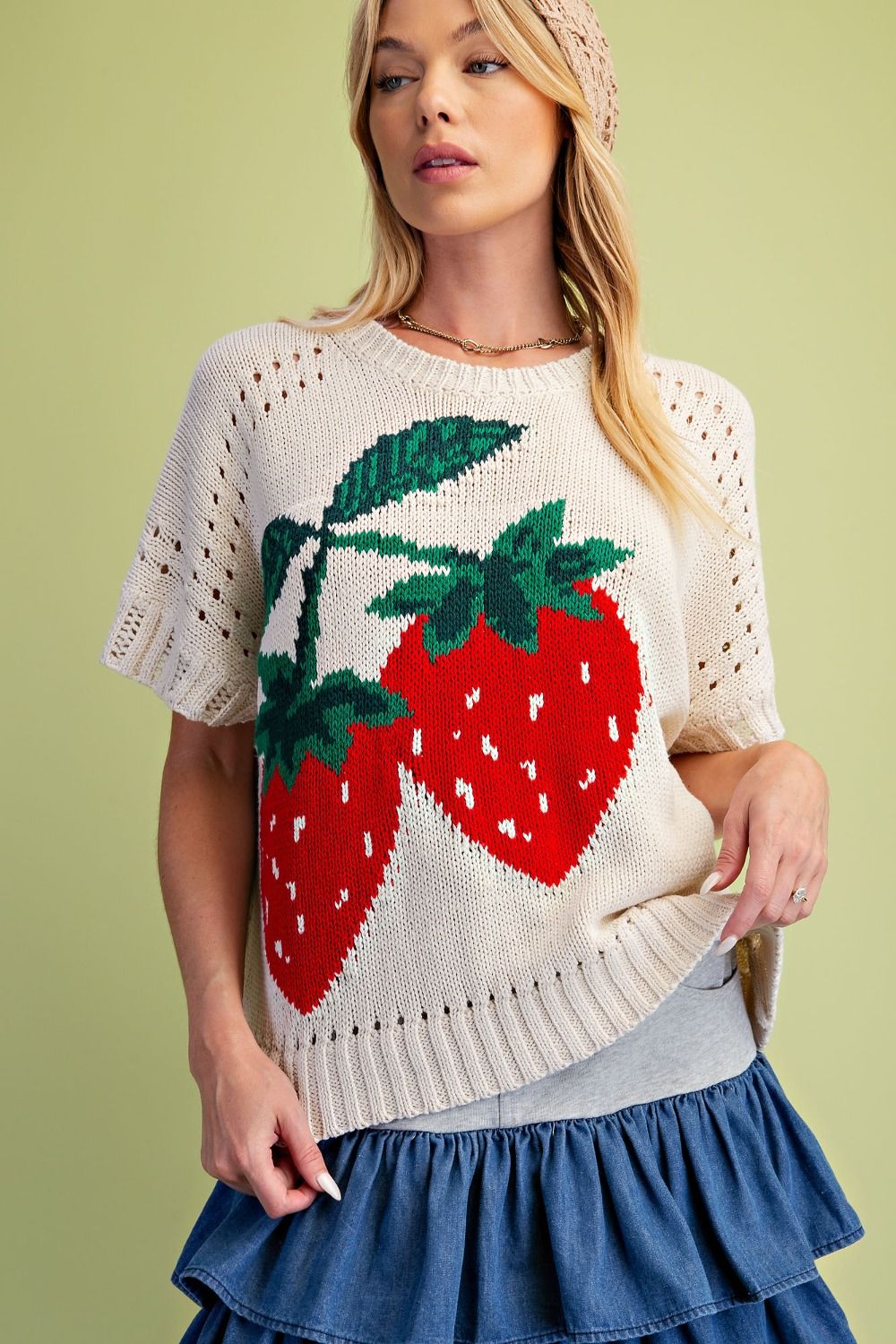 Strawberry Picnic Knit Sweater By Easel