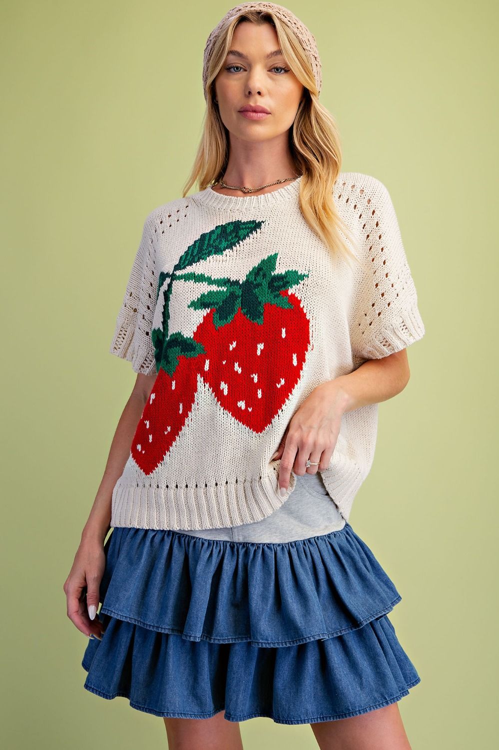 Strawberry Picnic Knit Sweater By Easel