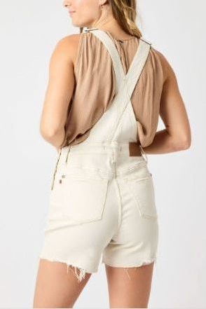 Judy Blue Keira Ecru White Destroy Overall Shorts (reg and curvy) 150240