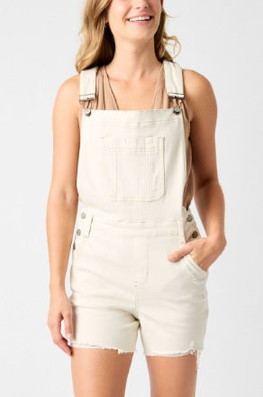 Judy Blue Keira Ecru White Destroy Overall Shorts (reg and curvy) 150240