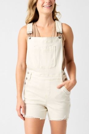 Judy Blue Keira Ecru White Destroy Overall Shorts (reg and curvy) 150240