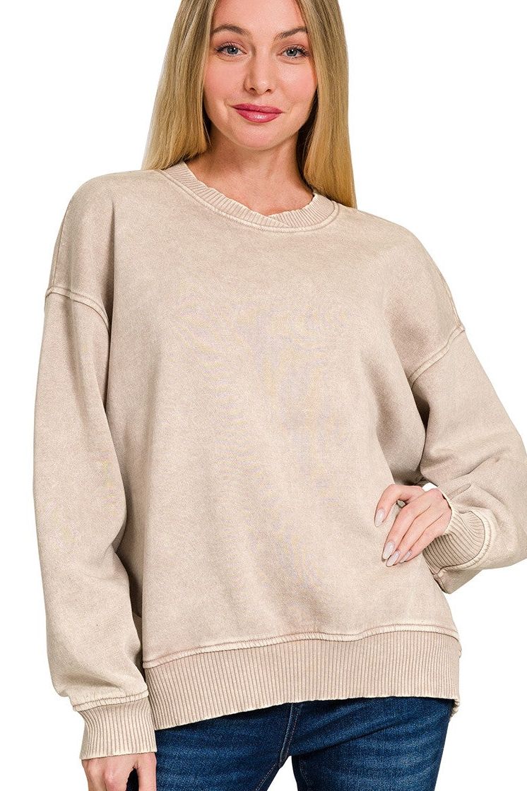 Acid Wash Oversized Fleece Pullover By Zenana