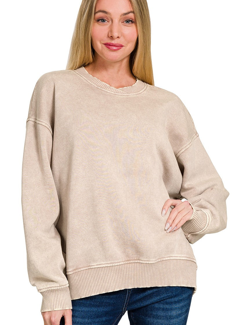 Acid Wash Oversized Fleece Pullover By Zenana