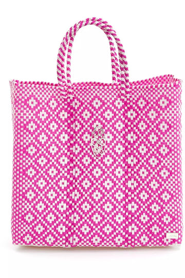 Lola's Oaxaca Tote Bag - Bright Pink with white