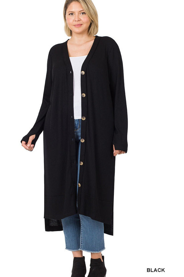 Ribbed Long Cardigan Plus size
