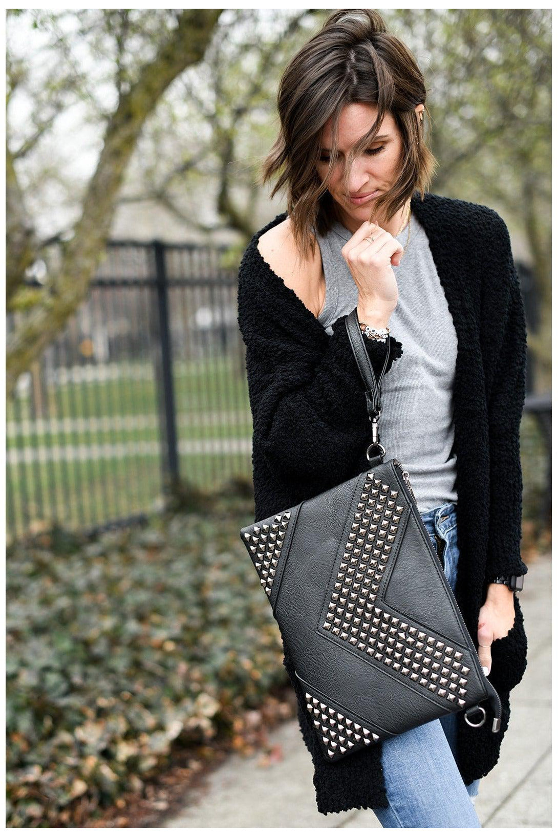 The Emily - Studded Rivet Envelope Clutch