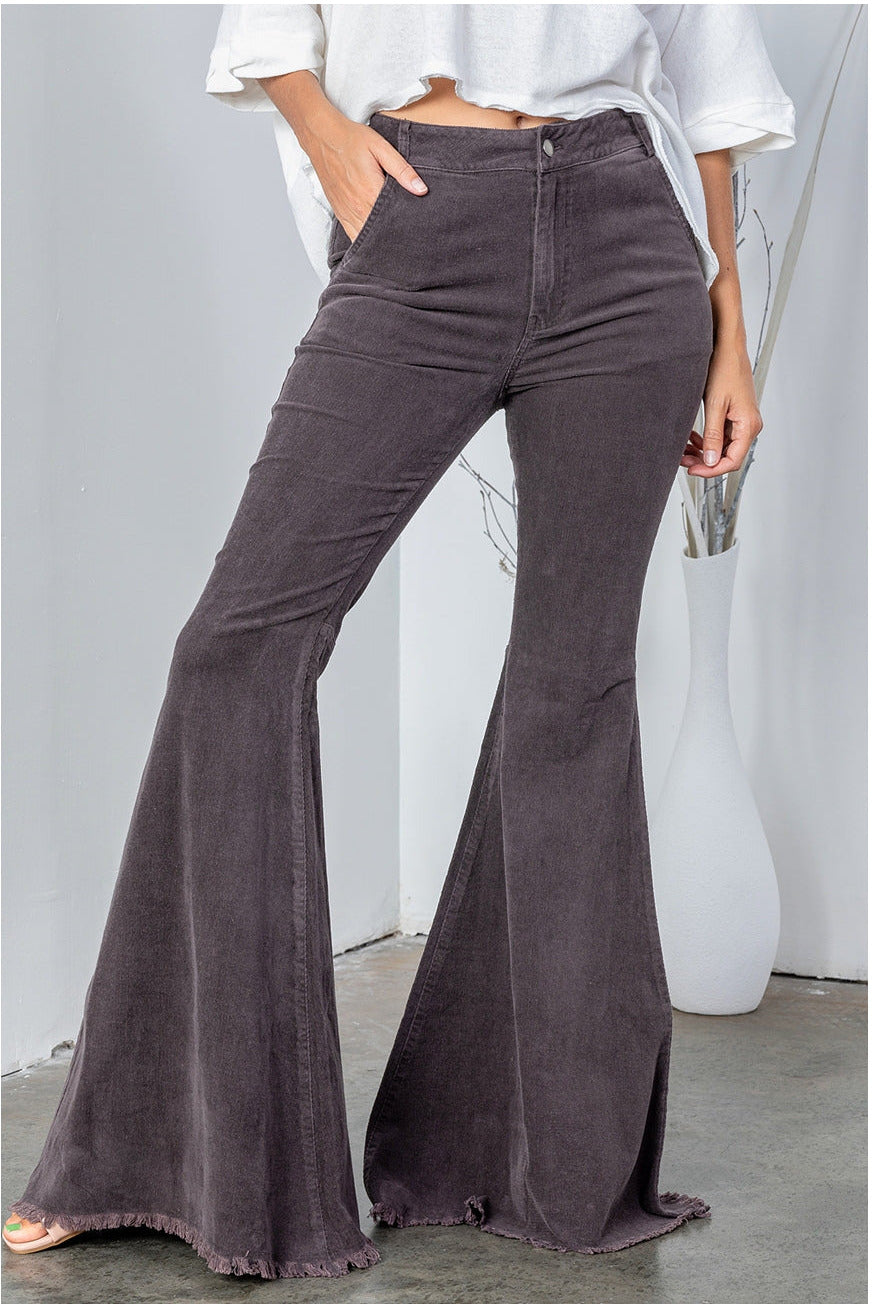 Cowgirl Corduroy Jean Flare Pants Charcoal