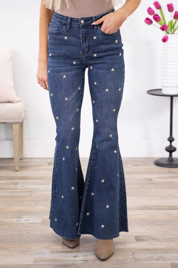 Judy Blue Star Embroidered Super Flare