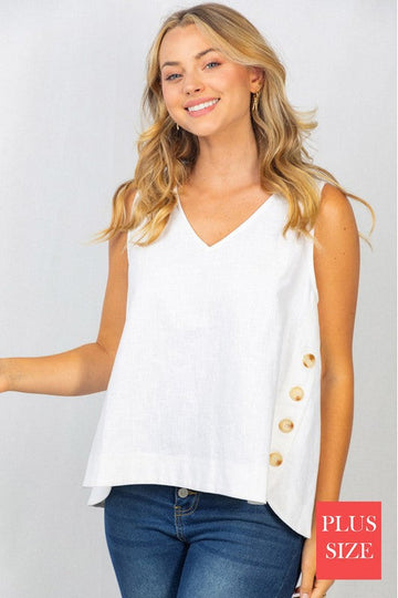 A sleeveless solid woven top