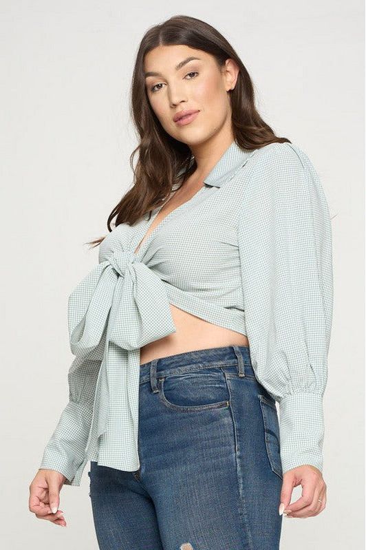 Plaid plus size crop shirt