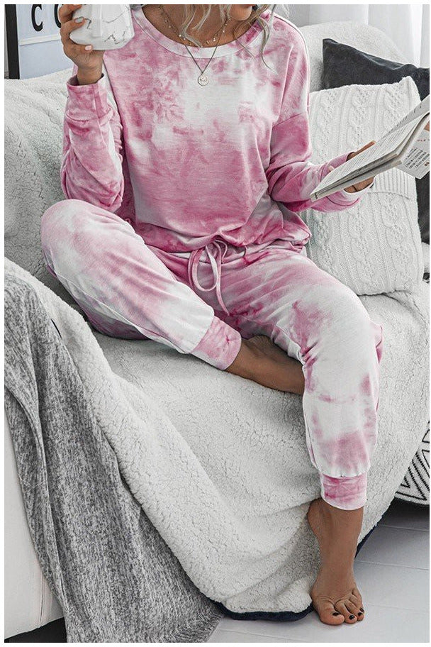 KAYAN.L Dusty Pink Tie Dye Long Sleeves T-shirt and Joggers Sets