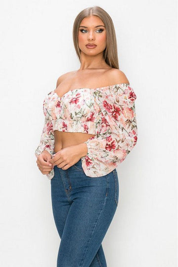 MISS AVENUE FLORAL CHIFFON ELASTIC WAIST BAND TOP