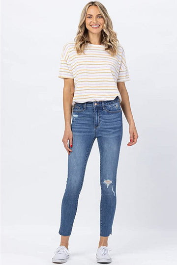 Judy Blue Medium Wash High Waisted Dandelion Embroidered Skinny Jeans
