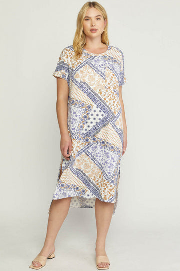 Printed Short Sleeve Midi Dress