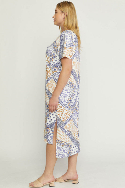 Printed Short Sleeve Midi Dress