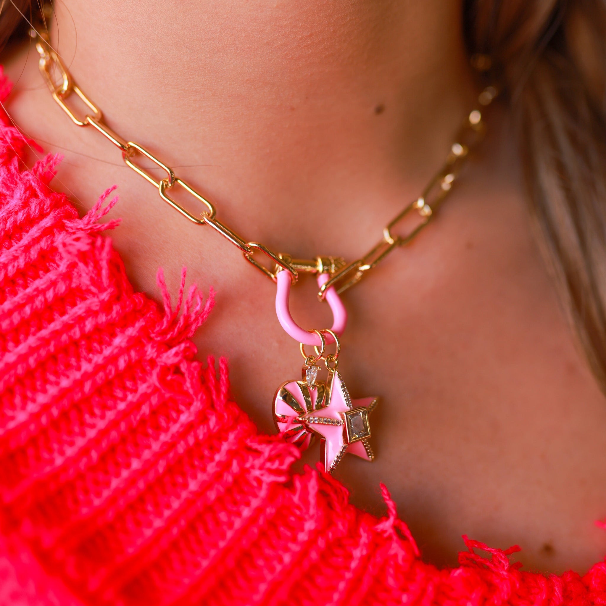 Treasure Jewels Horseshoe Pink Charms Necklace