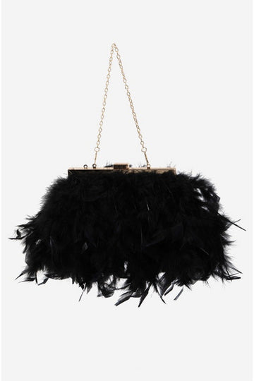 Feathered Chain Strap Hand Bag